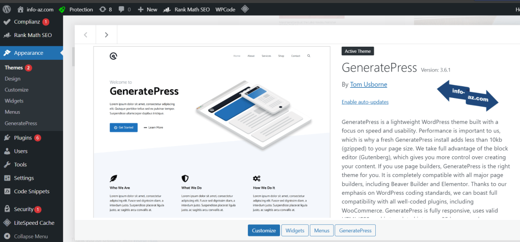 GeneratePress 테마 화면