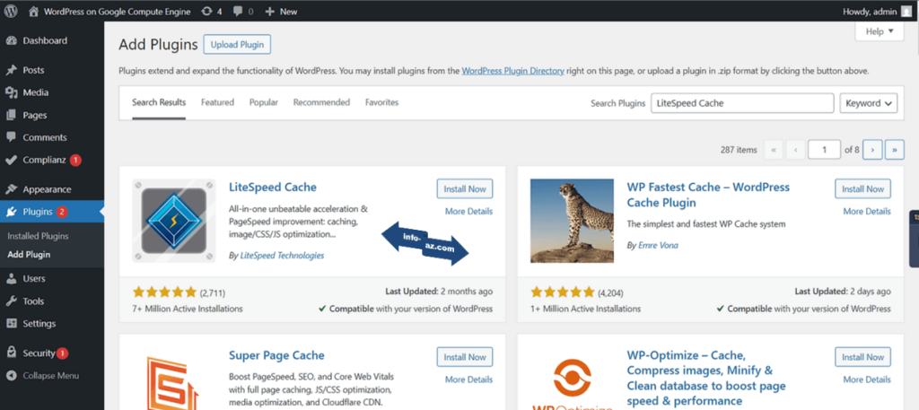 워드프레스 무료 플로그인 LiteSpeed Cache